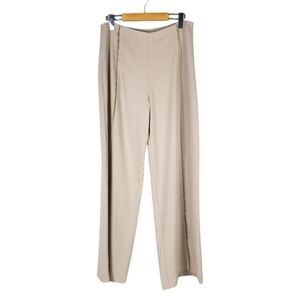 H Halston High Rise Wide Leg Dress Pant Tan Velvet Piping Bandless Waist Size 6